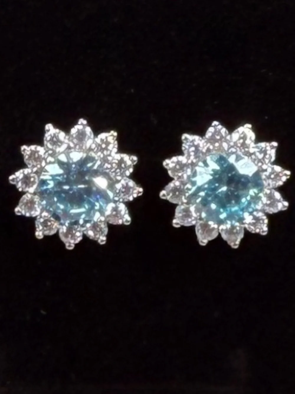 Elegant Silvertone and Blue Crystal Stud Pierced Earrings